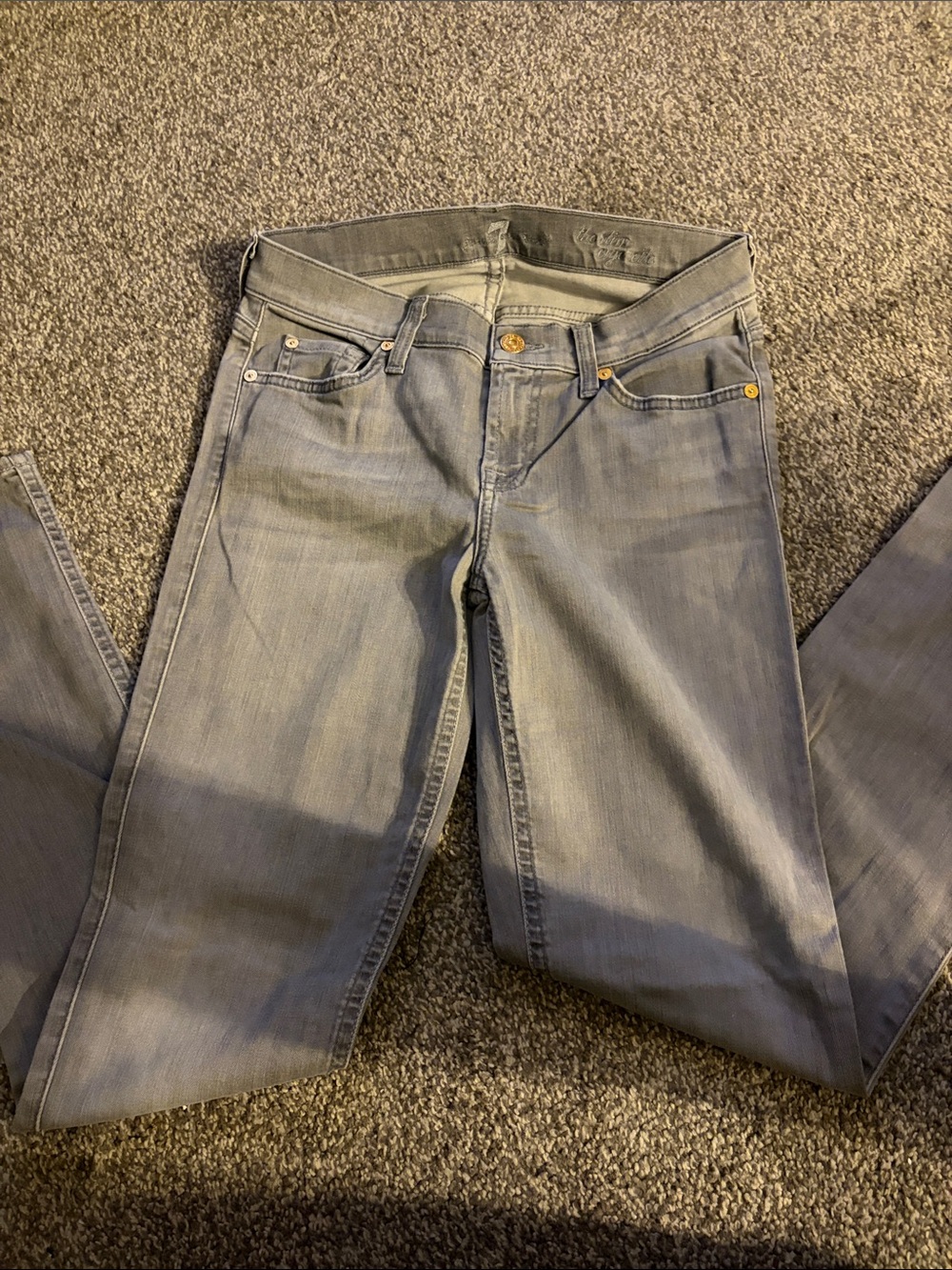 7 For All Mankind Women’s Straight Leg Jeans in Light Gray